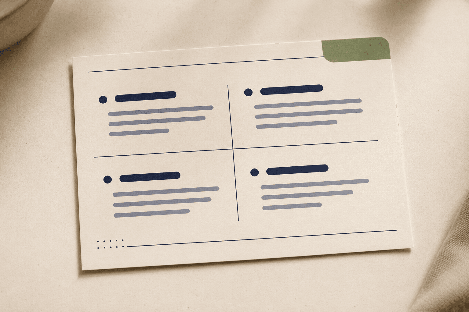 A minimal index card with a four-quadrant STAR answer layout