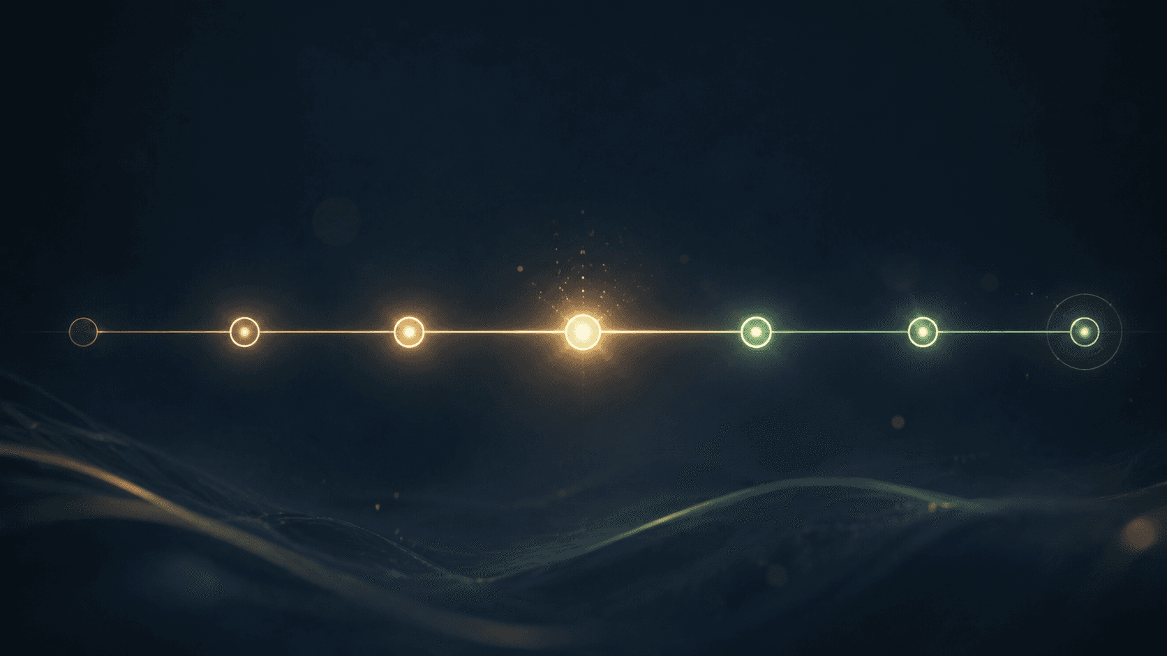A still frame of an animated roadmap reveal with glowing milestone dots
